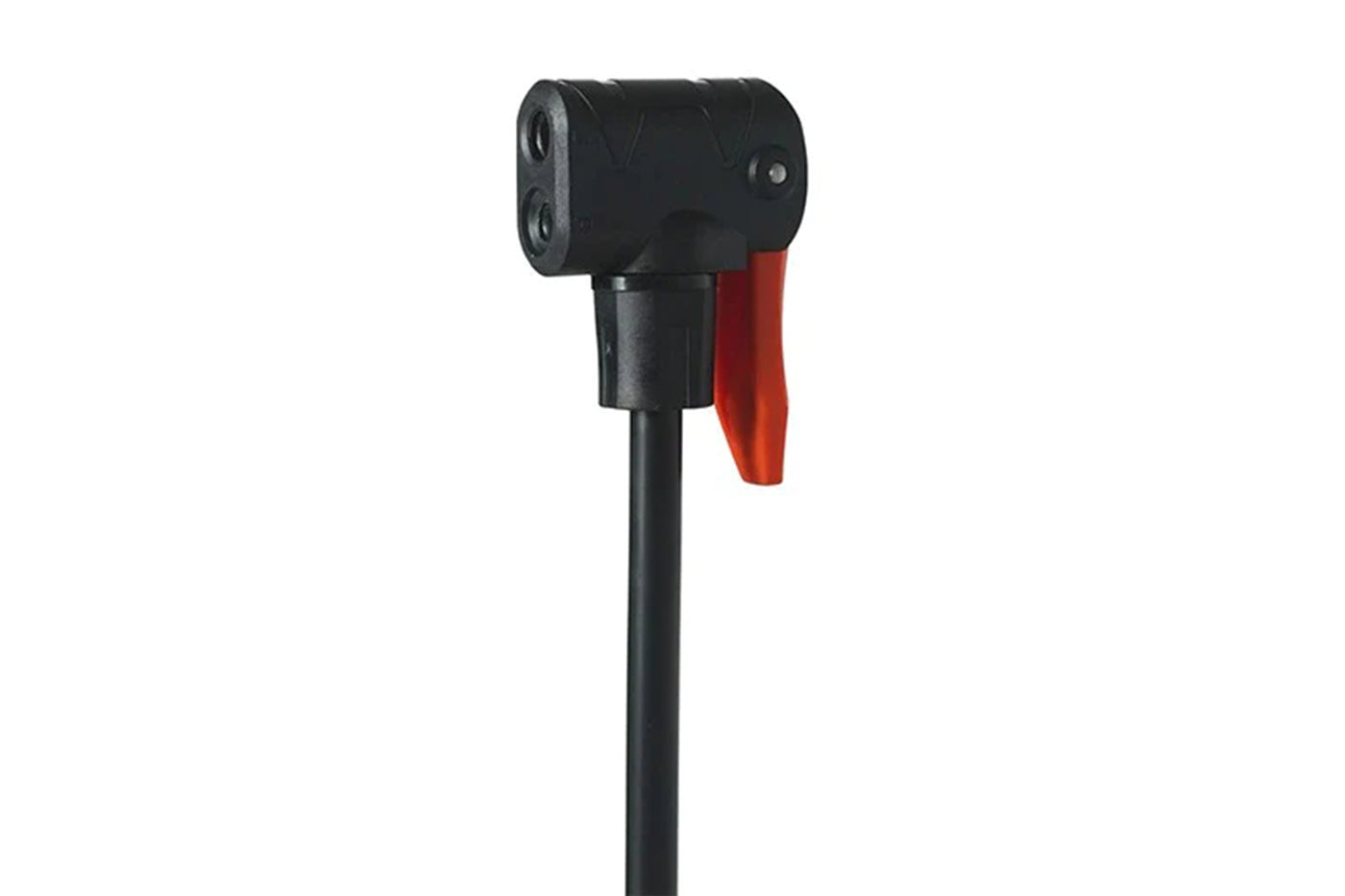 Air pump nozzle with ergonomic lever for versatile valve compatibility.